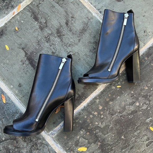 Rachel Zoe Black Leather Zipper Open Toe Heeled Ankle Booties - Picture 5 of 12